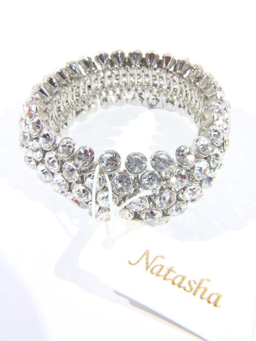 NWT Natasha Silver Tone Crystal Stretch Bracelet